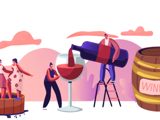 illustration vectorielle conservation vin avec raisin tonneau et verre