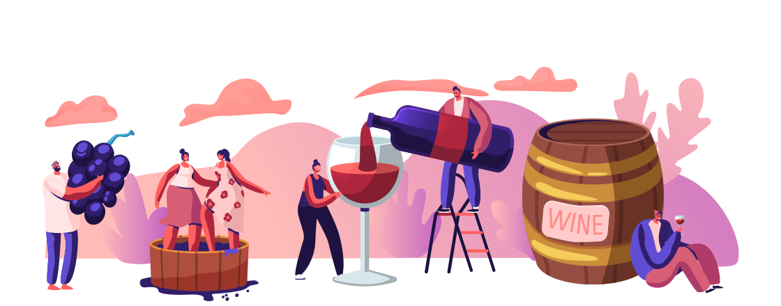 illustration vectorielle conservation vin avec raisin tonneau et verre